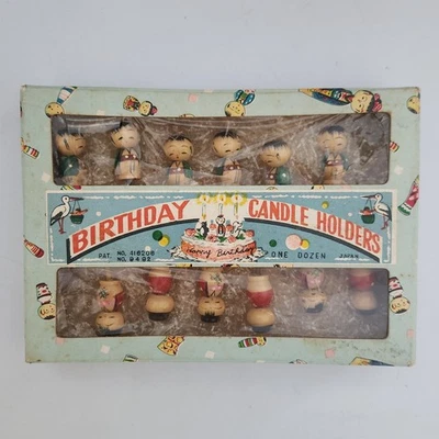 Juego de 12 candelabros vintage para pastel de cumpleaños de novedad muñeca Kokeshi Foto 1 de 4