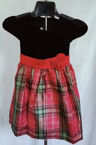 Abito natalizio Bonnie Jean Holiday bambina taglia 6 rosso nero oro a quadri nuovo senza etichette - Foto 1 di 4