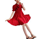(Red 120cm)Kids Red Dress Skin Friendly Retro Short Sleeve Girls Dress RMM
