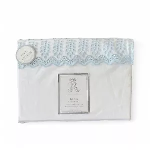 Rachel Ashwell Embroidered Eyelet Hem KING Sheet Set White 100% Cotton Blue New - Picture 1 of 6