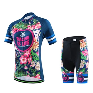 CHEJI Women's Cycling Clothing Cycling Kit Bike Jersey and Shorts Set Flowers - Picture 1 of 7