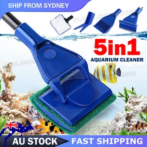 Water Aquarium Cleaning Tool 5 in1 Fish Tank Gravel Vacuum Glass Cleaner Brush - Picture 1 of 11
