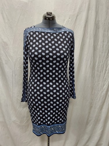 Abito tubino Michael Kors nero e blu stampa paisley manica lunga maglia piccolo