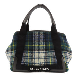 BALENCIAGA  339933 Tote Bag NAVY CABAS Checkpattern wool