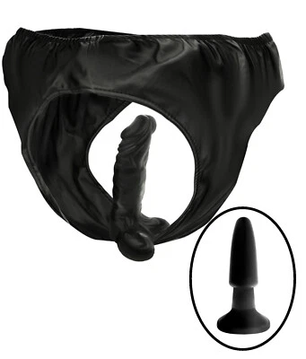 Slip con piccolo dildo pene finto fallo realistico kit mini plug butt anal black - Immagine 1 di 4