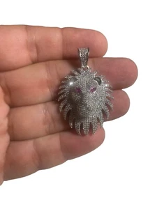MEN 925 STERLING SILVER ICY CZ White Rhodium PLATED 3D TIGER HEAD PENDANT*GM101 - Picture 1 of 6
