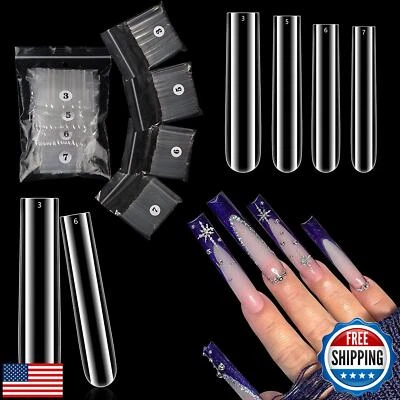 Puntas de uñas de recarga cuadradas cónicas transparentes, XXXL gel recto extra largo acrílico N Foto 1 de 4