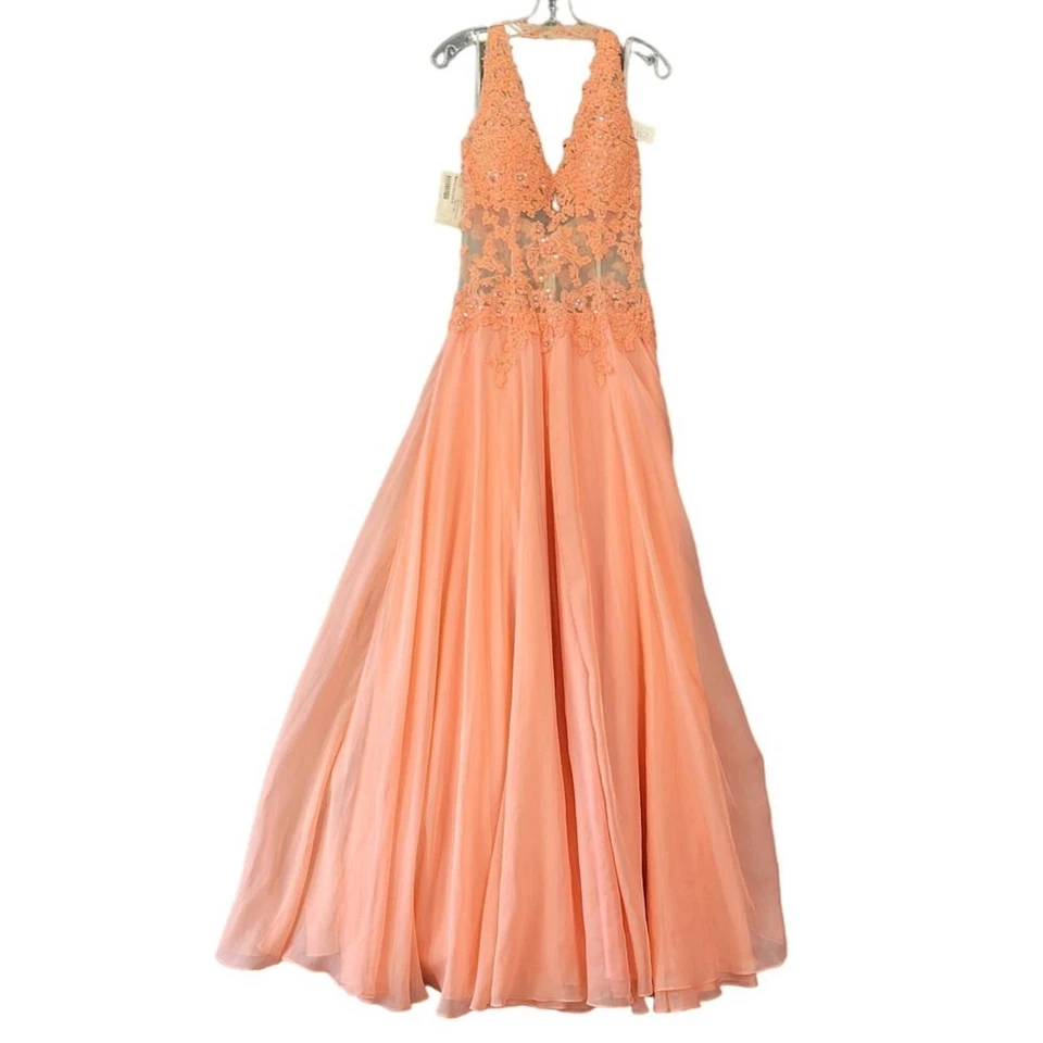 Vestido Tony Bowls Le Gala Naranja Coral Elegante Maxi Sin Mangas NUEVO $439 Para Mujer 8 Foto 1 de 4