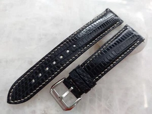 19mm/18mm Lizard Print Leather Watch Strap Band- Black Color - Picture 1 of 1