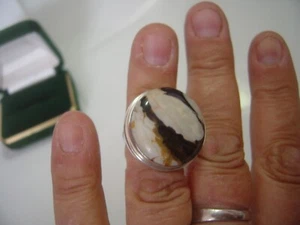 heavy vintage solid silver ring-large-superb quality mexican jasper agate Size n - Picture 1 of 10