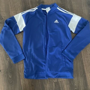 Adidas Jacket Youth Large Blue Zip Up Running Track Gym Y2K Casual Sports Boys - Picture 1 of 8