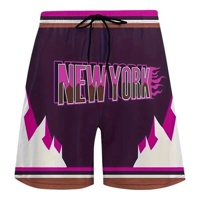 New York Graphic Print Casual Basketball Gym Shorts Purple Pink Men's Large NEW - Image 1 of 4