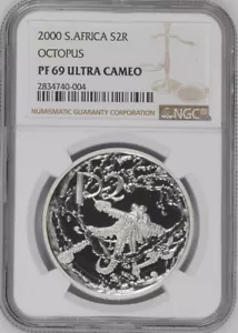 2000 SOUTH AFRICA SILVER PROOF OCTOPUS PF69 ngc 2 RAND R2 -004 - Picture 1 of 2