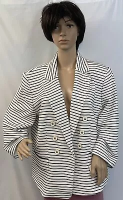 NUEVO Blazer Chaqueta Kasper Negro Blanco Rayas Texturizado Drapeado Frente Abierto, Talla 16W Foto 1 de 2