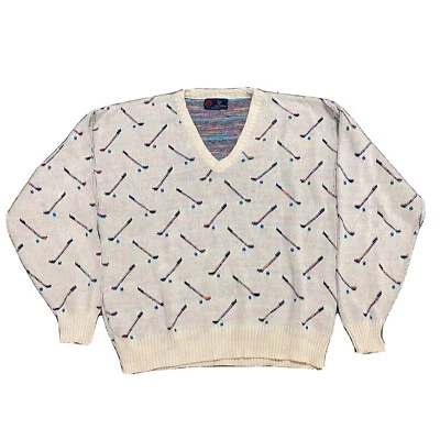 Isle Of Cotton Men's Vintage Golfing Sweater Multicolor Made in USA Size L - Image 1 of 4