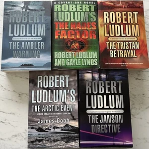 Robert Ludlum, 5 x Books, Factor,Ambler Warning,Tristan Betrayal,Janson,Event - Picture 1 of 13