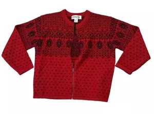 Crystal Kobe Womens Size M 100% Shetland Wool Fair Isle Sweater Cardigan Red - Picture 1 of 6