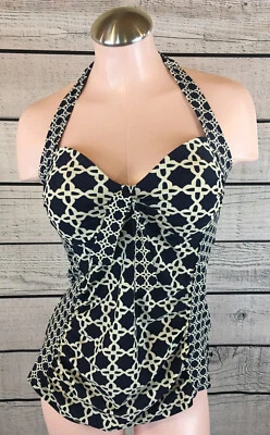 Traje de baño Tankini acanalado azul marino y blanco Merona para mujer talla mediana” Foto 1 de 4