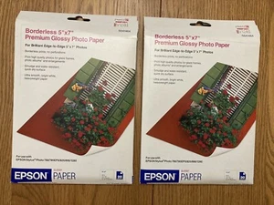 Two(2) - EPSON Borderless 5x7 Premium Glossy Photo Paper - 20 Sheets NEW - Picture 1 of 2