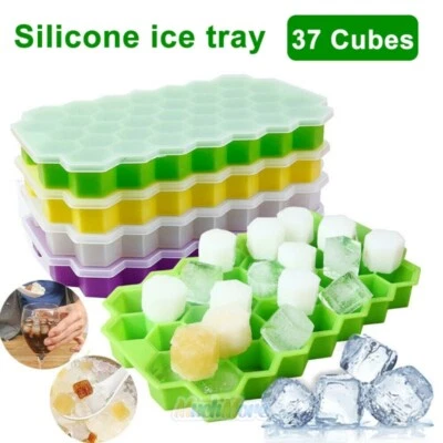 2Pack 37Cavities Silicone Ice Cube Tray with Lid Reusable Ice Maker Easy-Release