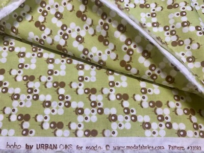 Cotton Fabric 30s Repro Retro Brown Flowers on Green URBAN CHIKS BOHO Moda FQ - Image 1 of 2