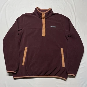 Columbia Fleece Sweater Mens Medium Maroon 1/4 Snap Pockets Pullover Hiking Camp - Picture 1 of 13