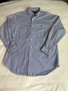 Ralph Lauren Mens L Classic Fit White Navy Stripe Button Down Long Sleeve  Shirt - Picture 1 of 13