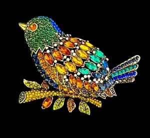 HEIDI DAUS MARQUIZE MADNESS CRYSTAL BIRD PIN GREEN MULTI - Picture 1 of 2