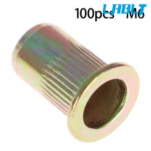 LABLT M6 Dado metrico per rivetti in acciaio al carbonio testa piatta inserto filettato dado 100 pezzi - Foto 1 di 6