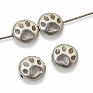 Pfotenabdruck Perlen 4er Pack versilbert Haustier Denkmal Hund Katze Schmuckherstellung 9 mm - Bild 1 von 7