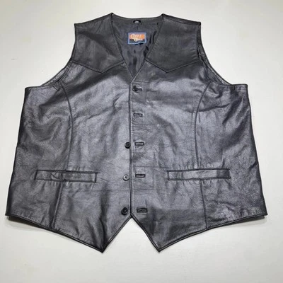 Chaleco negro 100 % cuero estilo motocicleta Cripple Creek abotonado para hombre: 48 (XL) Foto 1 de 4