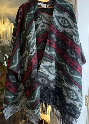 Beautiful Aztec/Southwest Print Acrylic Fringed Shawl Wrap Boho Western Trendy - Image 1 of 4