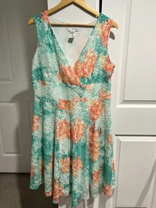 Studio One New York Women’s Lace Overlay Lined Sundress Pastel V-Neck 16 - Picture 1 of 8
