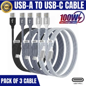 USB A to USB-C Cable Braided Fast Charger Type C Lead For iPhone 15 16 / Samsung - Picture 1 of 10