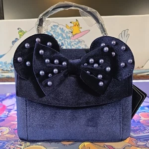Disney Navy Minnie Mouse Loungefly Velvet Pearl Blue Crossbody Bag Handtasche Neu - Bild 1 von 8