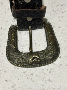 Unique Vintage Western Brass Belt Buckle Eagle USA Full Grain Steerhide Belt 34 - Picture 1 of 18