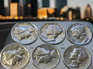 6 PACK 1930's MERCURY DIMES JEWELRY GRADE BRIGHT & SHINY DON'T MISS OUT! - Picture 1 of 9