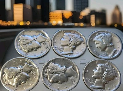 PACK DE 6 MONEDAS DE DIEZ CENTAVOS DE MERCURIO DE 1930 GRADO JOYERÍA BRILLANTE Y BRILLANTE ¡NO TE LO PIERDAS! Foto 1 de 4