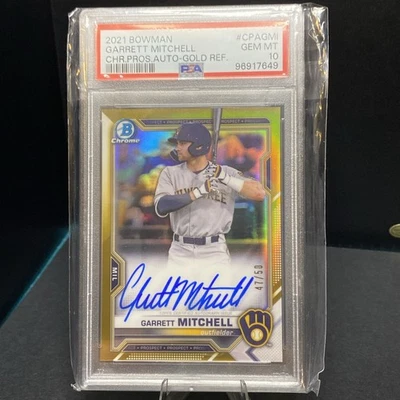 2021 Bowman, Garrett Mitchell CHR.PROS.AUTO-GOLD REF. PSA GEM MT 10 47/50 - Image 1 of 4