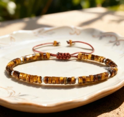 Tiger's Eye Minimalist Protection Bracelet 4mm Dainty Beads Women Men Jewelry - Image 1 of 4