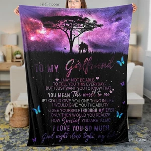 To My Girlfriend Purple Sunset Quilt Fleece Blanket Heartfelt Message Warm - Picture 1 of 4