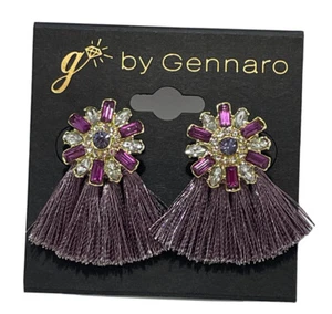 G By Gennaro Purple Rhinestones Tassels Earrings Dangling Bohemian NEW - Picture 1 of 3