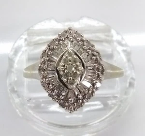 10K White Gold 0.25ctw. Multi Diamond Navette Halo Ring Size 4 FZZ - Picture 1 of 6
