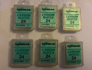 DRENNAN CARBON MATCH BARBED SPADE END SIZE 24 ' FISHING HOOKS , 25 in each pack