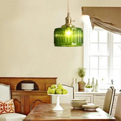 Vintage Green Glass Pendant Light Retro Chandelier Hanging Light Ceiling Lamp US - Image 1 of 4
