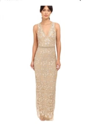 Nicole Miller 裸色棕褐色串珠幻觉深 C 蕾丝礼服全新全新全新 10 — 第 1/4 张图片