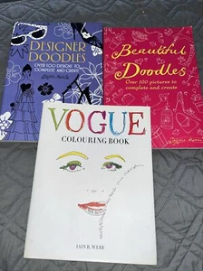 Lot Of Three Adult Doodle Coloring Books Designer Vogue - Picture 1 of 10