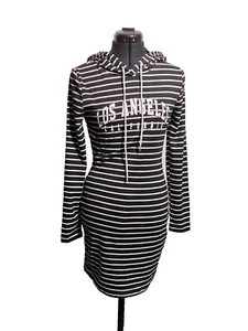 Shein Dress Women Black White Striped Sweater Bodycon LA Size 10 - Picture 1 of 9