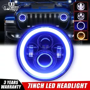 7" Inch LED Headlight Blue Halo Angle Eyes For Jeep Wrangler JK LJ TJ CJ 96-18 - Picture 1 of 13
