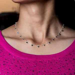 15.17 CT Fancy Black Round Moissanite Necklace, Luxury Silver Necklace For Woman - Picture 1 of 8